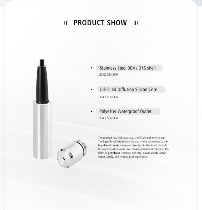 रुजिया 4-20ma डुबकीदार तरल स्तर सेंसर संकेतक ट्रांसमीटर अपशिष्ट जल उपचार के लिए हाइड्रोस्टैटिक जल स्तर सेंसर 1